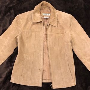 Cold water creek leather suede jacket with zip-up
